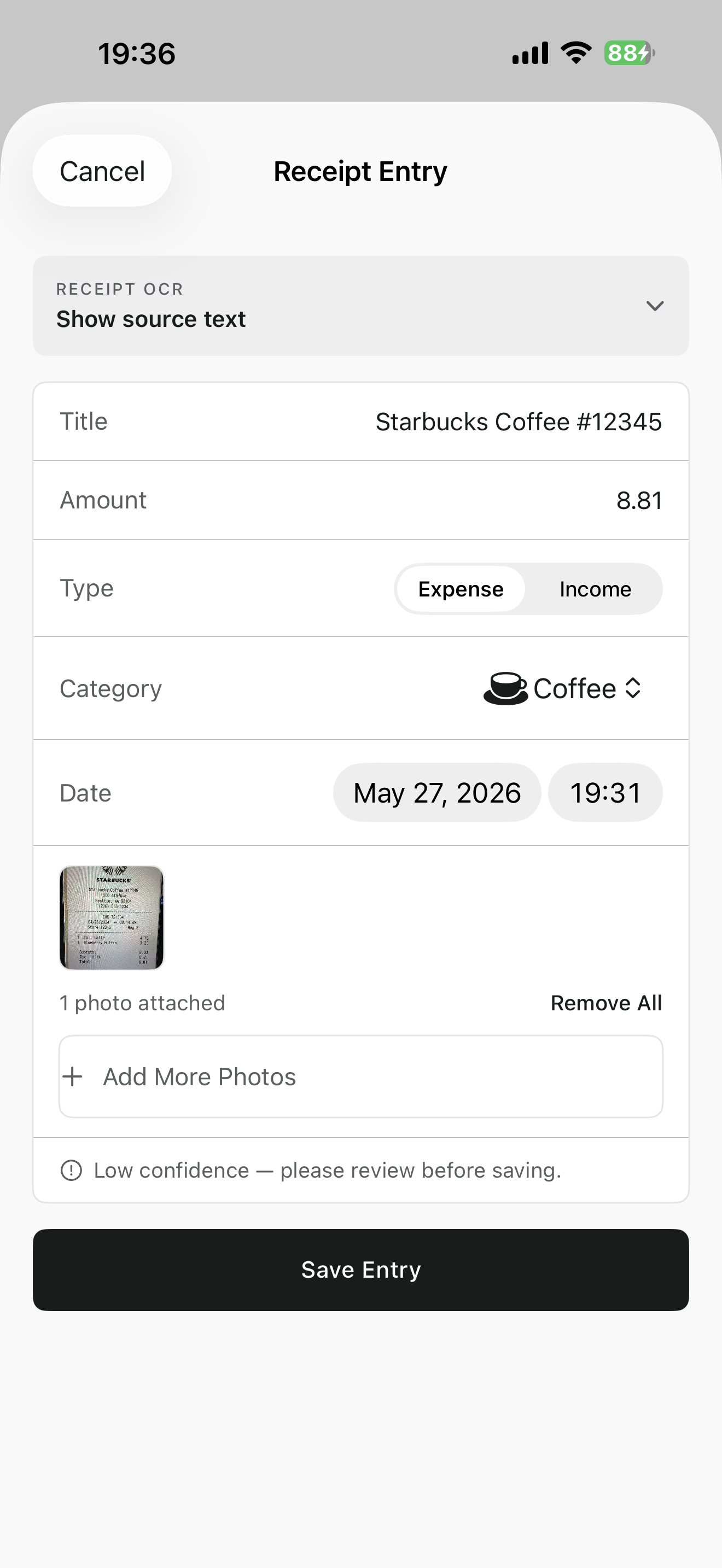 The receipt stays with the record.